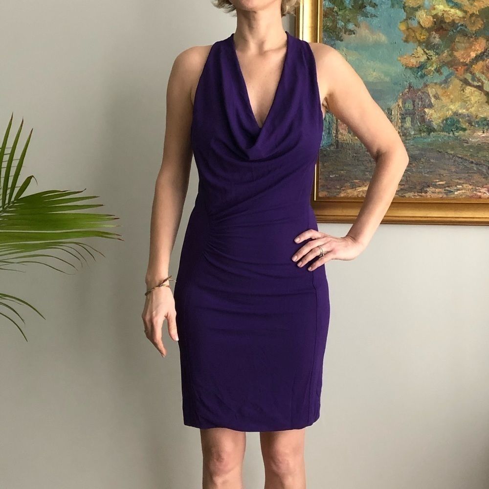 Yigal Azrouël Designer Dress | Sleek Purple Cocktail Sheath | Size 4 US